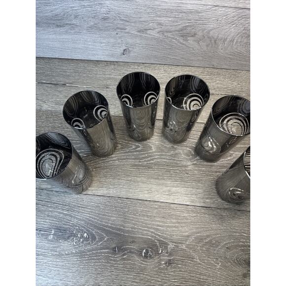 Vintage 1970's Silvered MOD Bullseye Highball Glasses- Set Of 6 - Picture 4 of 11